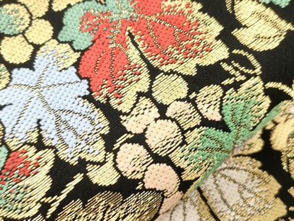平和屋着物●六通柄　本袋帯　別織　彩園葡萄文　黒地　金糸　正絹　逸品　未使用　CABM7645dy