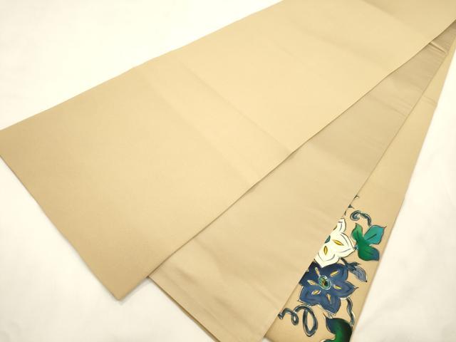平和屋着物●太鼓柄袋帯　手描き　草花文　正絹　逸品　CABM7657dy
