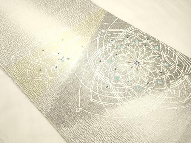平和屋着物▽太鼓柄袋帯　スリーシーズン　春夏秋　幾何学文　銀糸　正絹　逸品　CABM7658dy