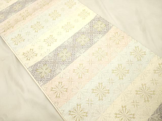 平和屋着物●六通柄袋帯　万葉彩錦　横段幾何学文　金銀糸　正絹　逸品　CABM7662dy