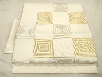 平和屋着物●京都祇園の老舗　ぎをん齋藤　つけ帯　駒刺繍　幾何学文　金銀糸　たとう紙付き　正絹　逸品　CABM7674dy