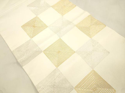 平和屋着物●京都祇園の老舗　ぎをん齋藤　つけ帯　駒刺繍　幾何学文　金銀糸　たとう紙付き　正絹　逸品　CABM7674dy