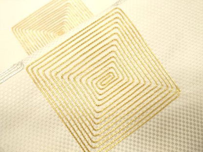 平和屋着物●京都祇園の老舗　ぎをん齋藤　つけ帯　駒刺繍　幾何学文　金銀糸　たとう紙付き　正絹　逸品　CABM7674dy
