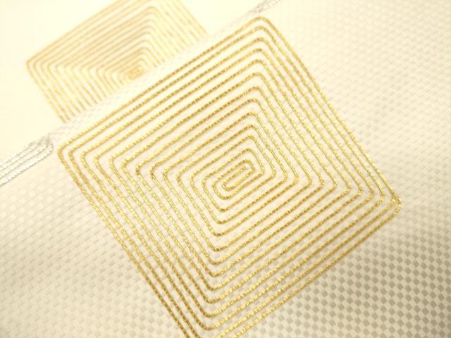 平和屋着物●京都祇園の老舗　ぎをん齋藤　つけ帯　駒刺繍　幾何学文　金銀糸　たとう紙付き　正絹　逸品　CABM7674dy