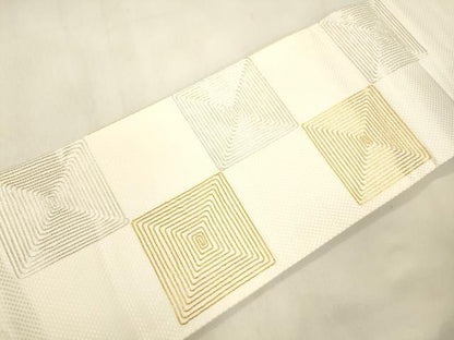 平和屋着物●京都祇園の老舗　ぎをん齋藤　つけ帯　駒刺繍　幾何学文　金銀糸　たとう紙付き　正絹　逸品　CABM7674dy