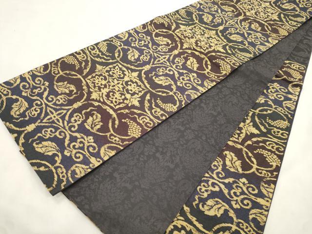 平和屋着物●両面　六通柄袋帯　葡萄蔦の葉文　正絹　逸品　CABM7676dy