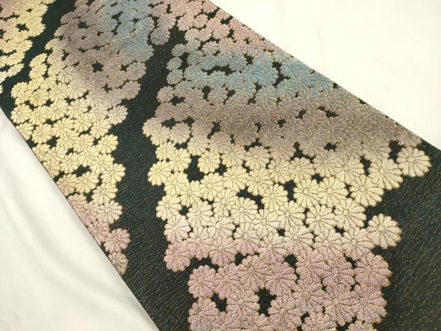 平和屋着物●両面　全通柄袋帯　ろうけつ手染　和紙織　花尽し文　金糸　正絹　逸品　CABM7684dy