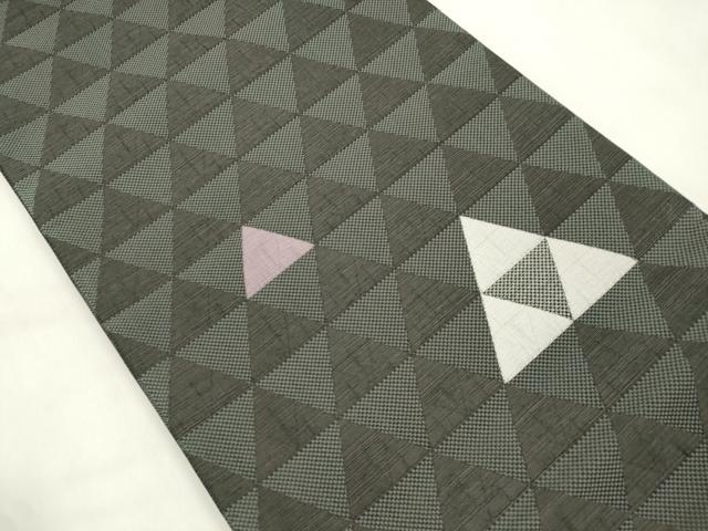 平和屋着物●両面　全通柄袋帯　泥彩絣　変わり縞　正絹　逸品　CABM7688dy