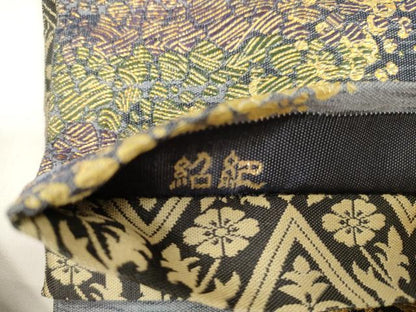 平和屋着物●本場筑前博多織 大倉織物 誠之輔 両面 全通柄袋帯 紹巴 重ね石垣文 金糸 大倉織物謹製 証紙付き 正絹 逸品 CABM7689dy
