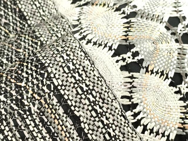 平和屋着物●全通柄袋帯　リボン織　幾何学文　金糸　正絹　逸品　CABM7697dy