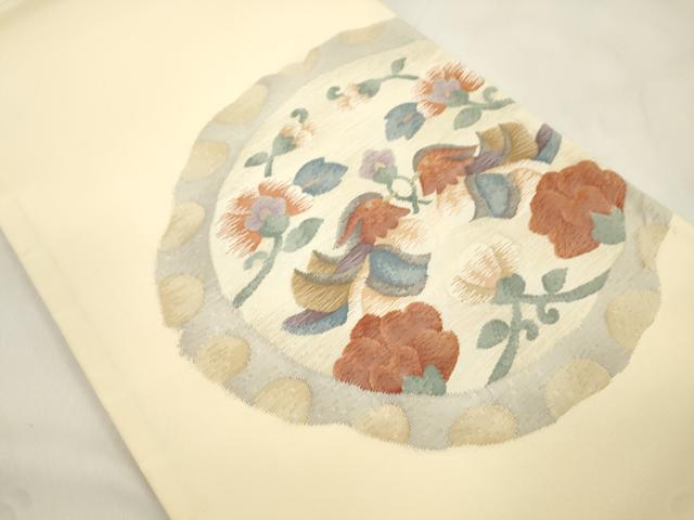 平和屋着物●太鼓柄袋帯　すくい織　向い鳥花文　正絹　逸品　CABM7698dy