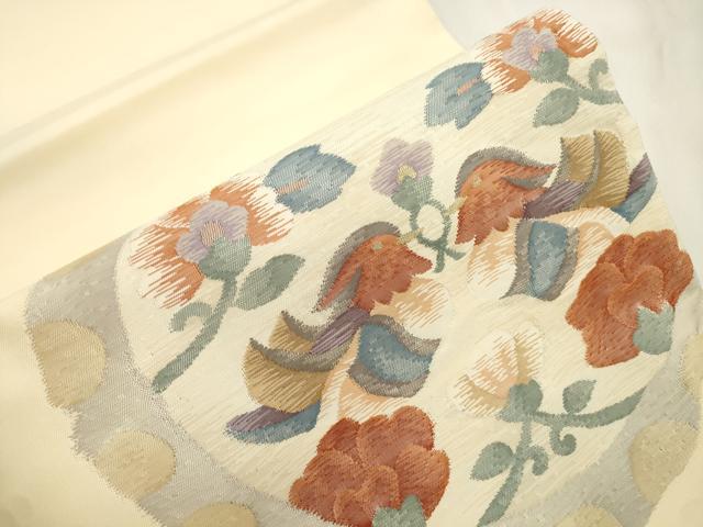 平和屋着物●太鼓柄袋帯　すくい織　向い鳥花文　正絹　逸品　CABM7698dy