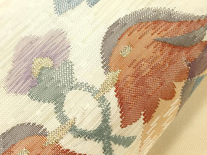 平和屋着物●太鼓柄袋帯　すくい織　向い鳥花文　正絹　逸品　CABM7698dy