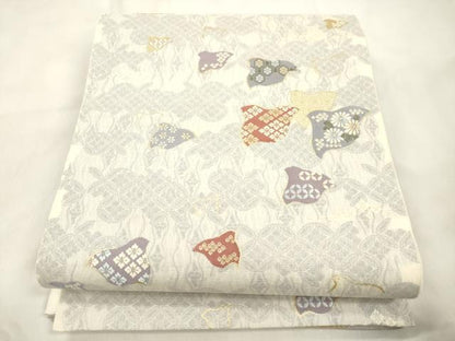 平和屋着物▽西陣　志都香謹製　六通柄袋帯　スリーシーズン　春夏秋　千鳥文　金糸　反端付き　正絹　逸品　CABM7706dy