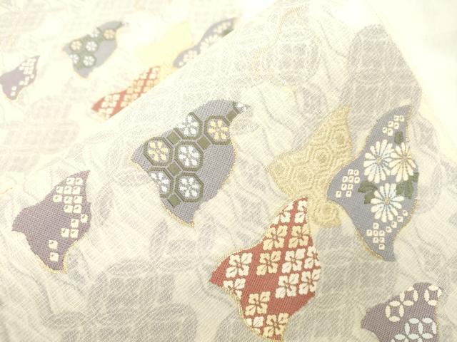 平和屋着物▽西陣　志都香謹製　六通柄袋帯　スリーシーズン　春夏秋　千鳥文　金糸　反端付き　正絹　逸品　CABM7706dy