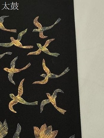 平和屋着物●澤屋重兵衛　太鼓柄袋帯　魚　花鳥文　黒地　金彩　正絹　逸品　CABM7708dy