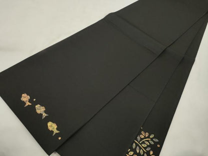 平和屋着物●澤屋重兵衛　太鼓柄袋帯　魚　花鳥文　黒地　金彩　正絹　逸品　CABM7708dy