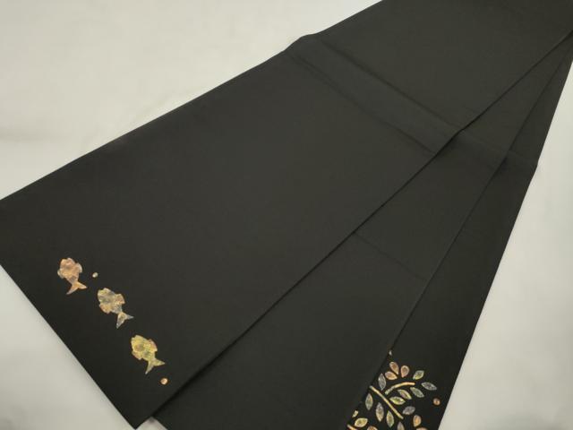 平和屋着物●澤屋重兵衛　太鼓柄袋帯　魚　花鳥文　黒地　金彩　正絹　逸品　CABM7708dy