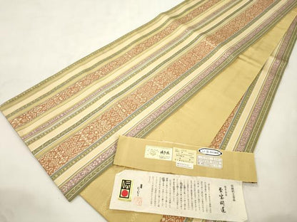 平和屋着物●本場筑前博多織　両面　全通柄　本袋帯　至宝間道　西村織物謹製　博多金ラベル　証紙付き　正絹　逸品　CABM7711dy
