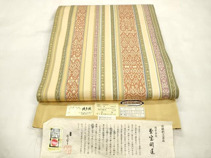 平和屋着物●本場筑前博多織　両面　全通柄　本袋帯　至宝間道　西村織物謹製　博多金ラベル　証紙付き　正絹　逸品　CABM7711dy