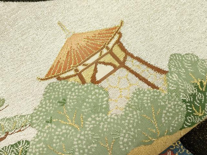 平和屋着物●爪掻き本綴れ　六通柄袋帯　作家物　風景文　黒地　金銀糸　正絹　逸品　CABM7717dy