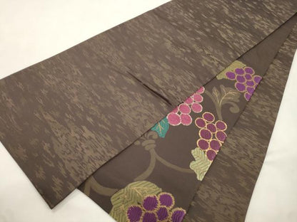 平和屋着物●西陣　野々村織物　両面　太鼓柄袋帯　モール　葡萄蔦の葉文　金糸　正絹　逸品　CABM7719dy
