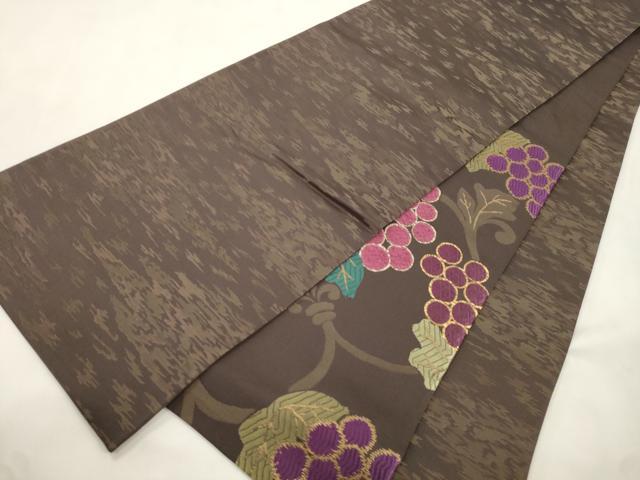 平和屋着物●西陣　野々村織物　両面　太鼓柄袋帯　モール　葡萄蔦の葉文　金糸　正絹　逸品　CABM7719dy