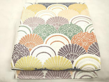 平和屋着物●六通柄袋帯　京唐織　名宝之宴　青海波　銀糸　正絹　逸品　未使用　CABM7720dy