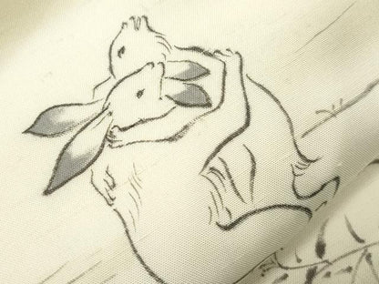 平和屋着物●全通柄袋帯　手描き　紬地　鳥獣戯画　正絹　逸品　CABM7727dy