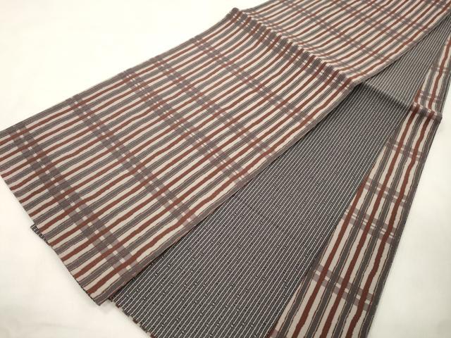 平和屋着物●両面　全通柄袋帯　縞　正絹　逸品　未使用　CABM7729dy