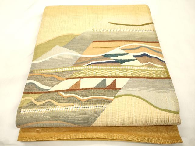 平和屋着物▽太鼓柄袋帯　スリーシーズン　春夏秋　すくい織　幾何学文　正絹　逸品　CABM7752dy