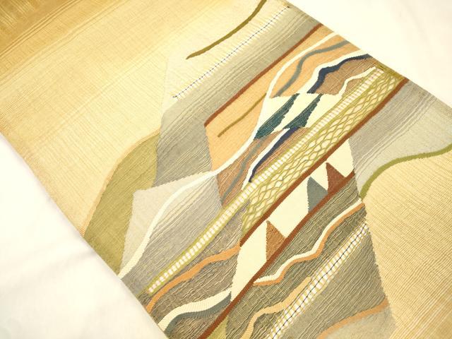 平和屋着物▽太鼓柄袋帯　スリーシーズン　春夏秋　すくい織　幾何学文　正絹　逸品　CABM7752dy