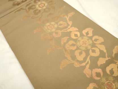 平和屋着物●織物一筋名門　織悦　全通柄　本袋帯　草花文　金糸　正絹　逸品　CABM7794dy