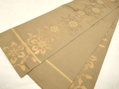 平和屋着物●織物一筋名門　織悦　全通柄　本袋帯　草花文　金糸　正絹　逸品　CABM7794dy