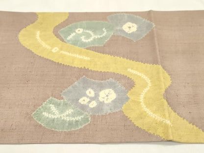 平和屋着物●六通柄袋帯　紬地　絞り　流水地紙花文　正絹　逸品　CABM7796dy