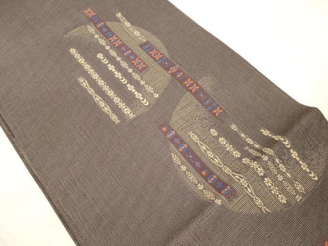 平和屋着物▽六通柄袋帯　スリーシーズン　春夏秋　三日月　幾何学花文　正絹　逸品　CABM7832dy