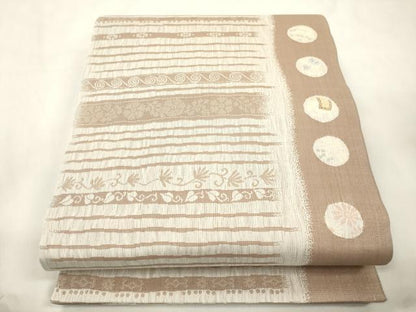 平和屋着物▽全通柄袋帯　スリーシーズン　春夏秋　動物横段草花文　正絹　逸品　CABM7834dy