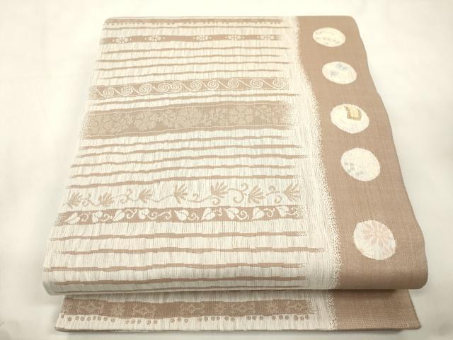 平和屋着物▽全通柄袋帯　スリーシーズン　春夏秋　動物横段草花文　正絹　逸品　CABM7834dy