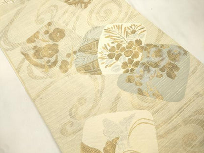 平和屋着物▽六通柄袋帯　スリーシーズン　春夏秋　色紙重ね草花文　金銀糸　正絹　逸品　CABM7839dy