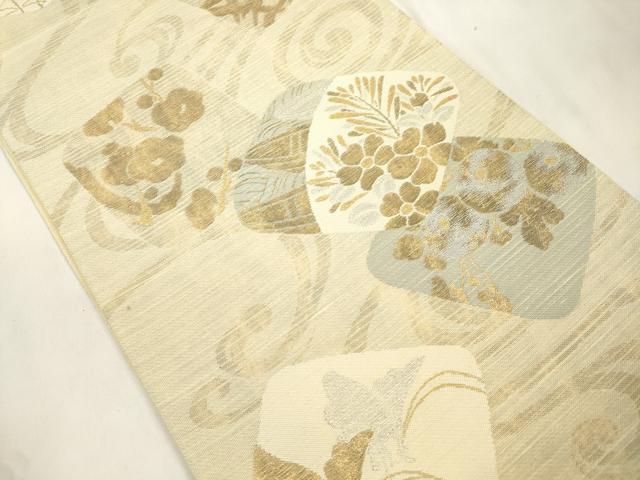 平和屋着物▽六通柄袋帯　スリーシーズン　春夏秋　色紙重ね草花文　金銀糸　正絹　逸品　CABM7839dy