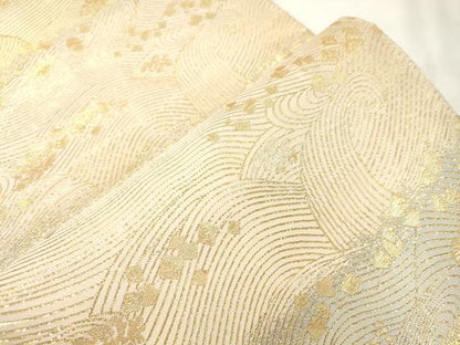 平和屋着物●本場筑前博多織　草木染　手織工房　染匠：小森久　全通柄袋帯　流水箔散らし文　金糸　証紙付き　正絹　逸品　CABM7878dy