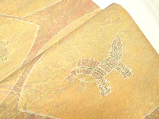 平和屋着物●石川県指定無形文化財　牛首紬　白山工房　手織り　六通柄袋帯　馬　金彩　正絹　逸品　CABM7883dy