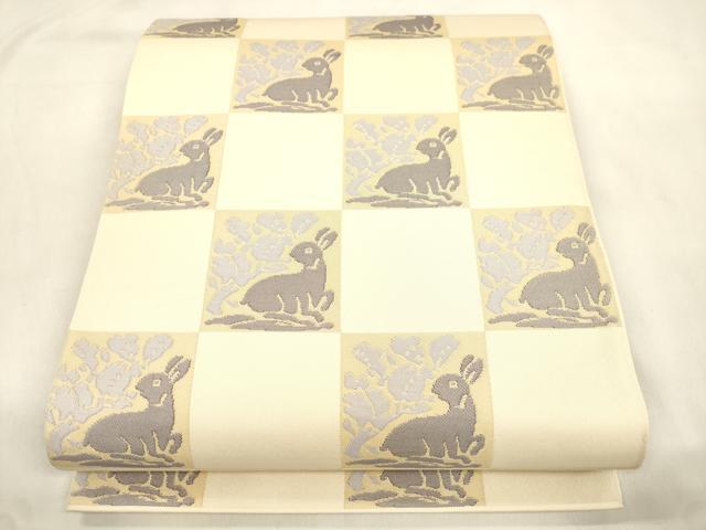 平和屋着物●全通柄　本袋帯　花兎　正絹　逸品　CABM7895dy