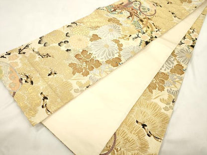 平和屋着物●全通柄袋帯　貝桶花文　金銀糸　正絹　逸品　CABM7912dy
