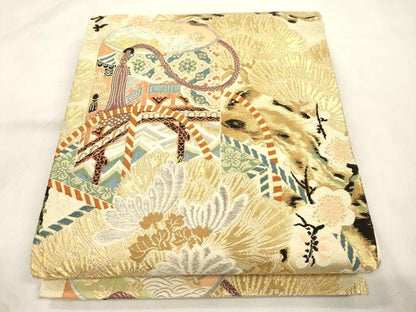 平和屋着物●全通柄袋帯　貝桶花文　金銀糸　正絹　逸品　CABM7912dy