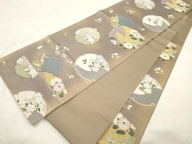 平和屋着物●六通柄袋帯　雪輪花文　金銀糸　正絹　逸品　CABM7915dy