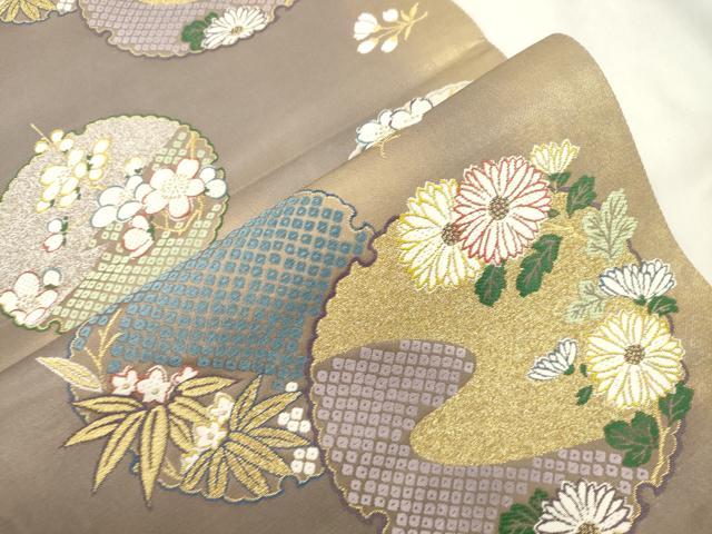 平和屋着物●六通柄袋帯　雪輪花文　金銀糸　正絹　逸品　CABM7915dy