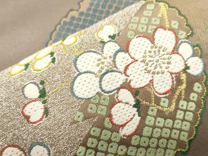 平和屋着物●六通柄袋帯　雪輪花文　金銀糸　正絹　逸品　CABM7915dy