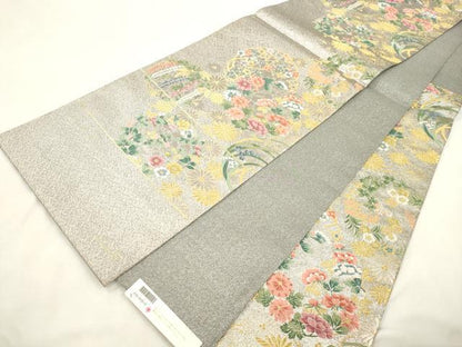 平和屋着物●「美しいキモノ」お馴染みのメーカー　となみ織物　六通柄袋帯　唐織　砂金織　草花丸文　金銀糸　証紙付き　正絹　逸品　CABM7917dy