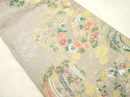 平和屋着物●「美しいキモノ」お馴染みのメーカー　となみ織物　六通柄袋帯　唐織　砂金織　草花丸文　金銀糸　証紙付き　正絹　逸品　CABM7917dy